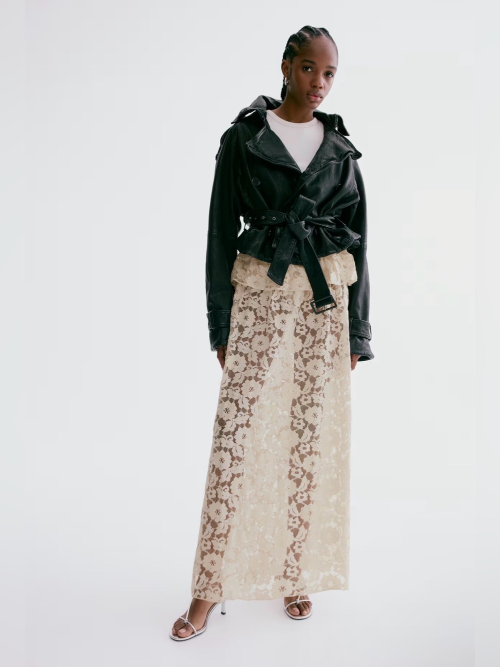 H&M Lace Maxi Skirt with Sheer Floral Panels